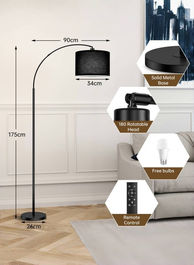 Amoyls Adjustable Hanging Drum Shade Floor Lamp, Remote Control, 3 Color Dimmable LED Standing Light for Bedroom, Living Room, Office, 90*90*175cm - Image 2